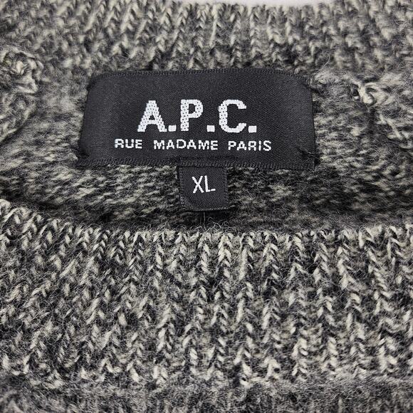 A.P.C. MEN'S HEATHER GRAY 100% LAMBS WOOL PULLOVER CREWNECK SWEATER SIZE XL - Picture 7 of 9